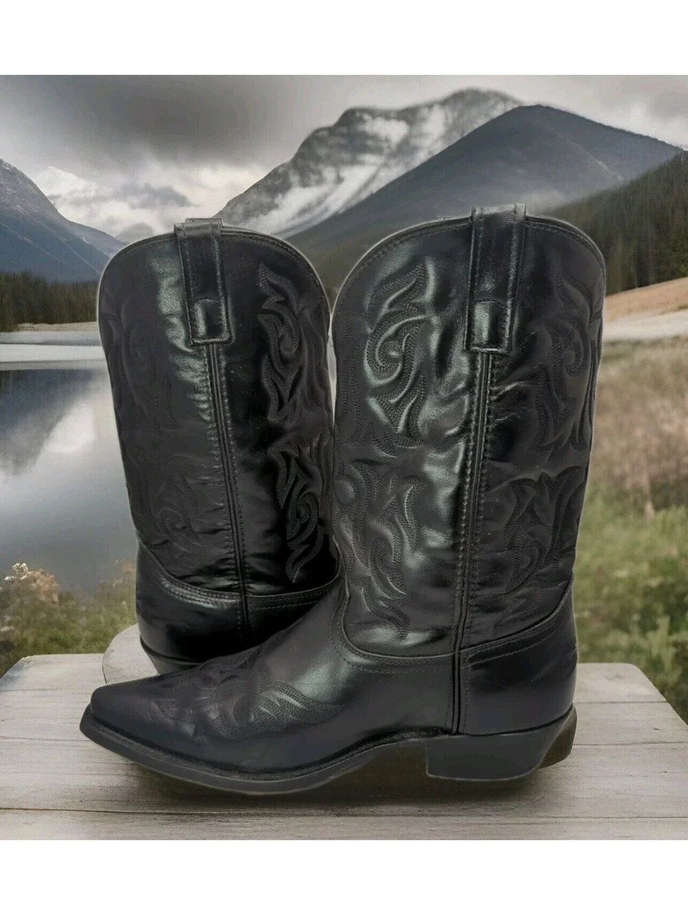 Laredo Snip Toe Black Hawk Leather Western Cowboy Rodeo Dress Boots 6860 Mens 13
